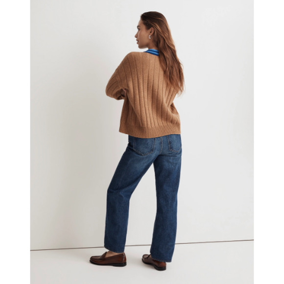 NEW Madewell Tipped Forrest V-Neck Sweater Heather Caramel Women's Size Small - Picture 5 of 8